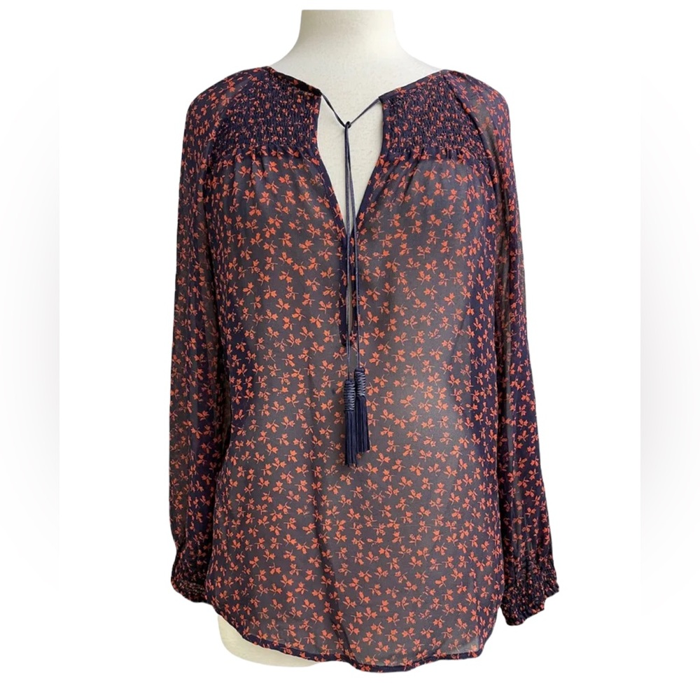 Joie silk sheer peasant blouse medium